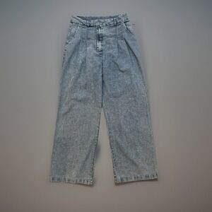 En Creme Wide Leg Jeans Acid‎ Wash Pleated Front High Rise Blue Denim